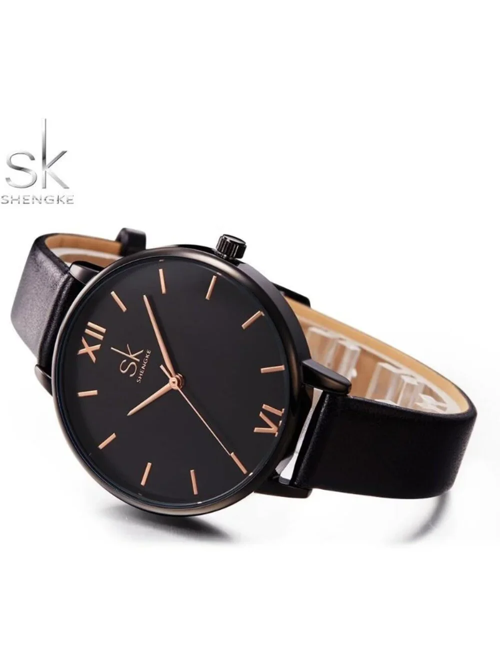 Women's Black Creative Simplicity Genuine Leather Ladies Elegant Wrist Watches